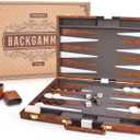 AMEROUS Backgammon Set, 18 Inches Classic Board Game withLeather Case, Folding Board, Gift Package, Portable Travel Strategy Backgammon Game Set for Adults, Kids (Large, Brown)
