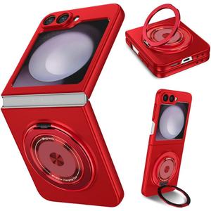for Samsung Galaxy Z Flip 6Rotate Ring Magnetic Protection Shockproof Cover CaseFoldable Slim Case Compatible with Samsung Galaxy Z Flip 6 (Red)
