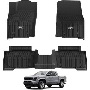3W Floor Mats for Toyota Tacoma 2024 2025 2026 Double Cab(Not Fit Hybrid & XtraCab), TPE All Weather Custom Fit Floor Liner for Tacoma TRD/SR/SR5/limited Car Liners(Automatic Transmission)