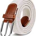 3 x Multicolored Woven Stretch Belt for Men and Women, Braided Elastic Golf Belts Jeans Casual Pants Sport Belt (White)