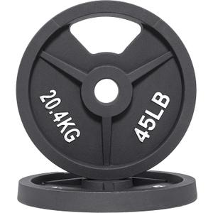 Signature Fitness Olympic 2-Inch Cast Iron Plate Weight Plate for Strength Training and Weightlifting, Multiple Sizes (45LB Pair)