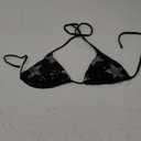 SOLY HUX Women's Sequin Bikini Tops Triangle Halter Tie Back Sparkly Star Swimsuit Tops Bathing Suit S