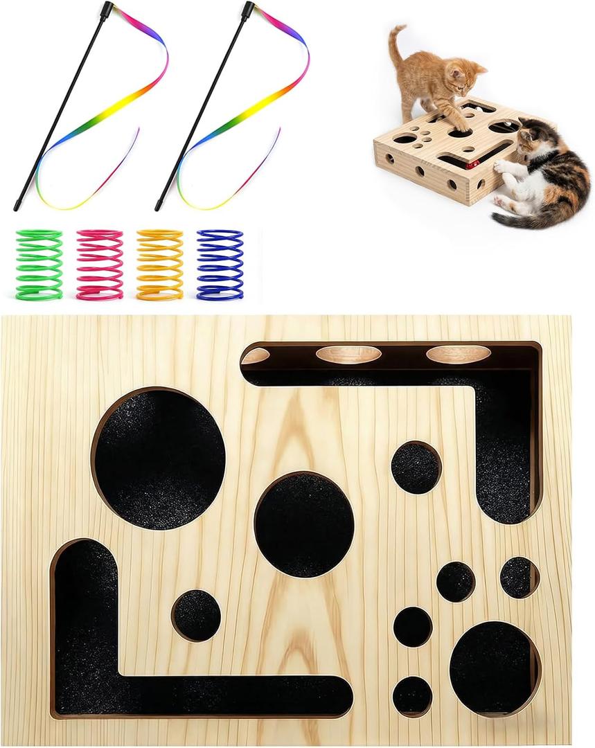 Cat Scratch Puzzle Enrichment Box, Wooden Interactive Cat Toy Nail File Box