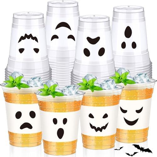 Jingmore 48 Pcs Halloween 12 oz Plastic Cups Ghost Design Disposable Cups for Halloween Party Beer Beverage Ice Cream Snacks