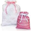 Gather & Knot Drawstring Gift Bags | 20" Large 12" Small | Premium Canvas | Reusable Fabric Wrap for Anniversary, Mothers Day, Bridesmaids, Birthdays, Baby Shower | Boho Pink