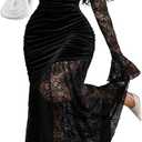 GothDark Women Velvet Ruched Bodycon Bell Sleeve Lace Sleeve Cocktail Dress
Floral Lace Long Sleeves, Mermaid Silhouette, Winter Wedding, Party, Date Night, Prom, Evening, Fomal, Black Tie Outfits M