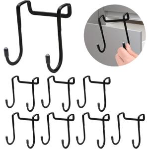 Tinfol 8 Pack Cabinet Door Hooks, Double S-Shaped Over Door Shower Hook, Stainless Steel Over Door Hook, for Kitchen, Bathroom, Closet, Cabinet Cupboard, Shower, Drawer, Wardrobe, Office (Black)