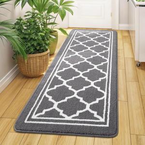 Buganda Long Indoor Door Mat, Dirt-Resistant and Absorbent Doormat, Anti-Slip, Low Profile Floor Mats for Inside Entryway, Front, and Back Door Entrance (59x23 Inches, Grey)