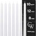 CANDWAX 10 inch White Taper Candles - Set of 12 White Candle Sticks Ideal for Christmas Decorations - Unscented Dripless Smokeless Long Burning Candlesticks - Christmas Candlesticks