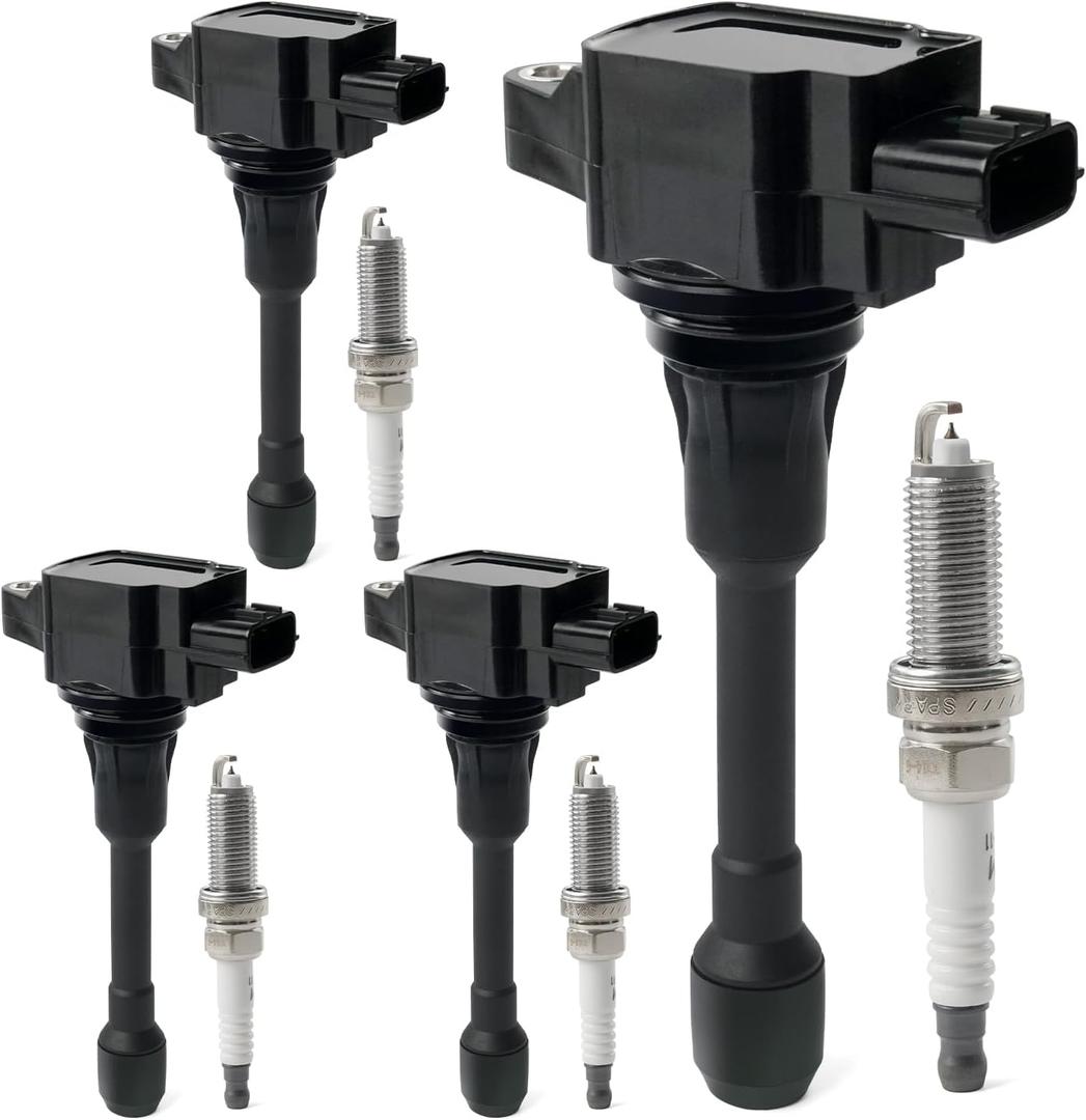 Set of 4 Ignition Coil Pack & Iridium Spark Plugs Compatible with 1.6L 1.8L 2.0L 2.5L L4 2007-2018 Nissan Altima Rogue Sentra Versa Cube Frontier NV200, Infiniti FX50 M56 Q70 QX60 Replace UF549 & 9029