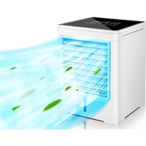 Portable Air Conditioners, Evaporative Air Cooler with 3 Wind Speeds 3 Timers Touch Screen Small Desktop Cooling Fan, Personal Mini Air Cooler for Home Room Camping Car Office