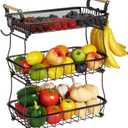 ANTOPY 3 Tier Fruit Basket with 2 Banana Hangers, Countertop Fruit Vegetable Basket Bowl for Kitchen Counter Metal Mesh Basket Fruits Stand Produce Holder Organizer for Onion Potato Bread Snack Veggie