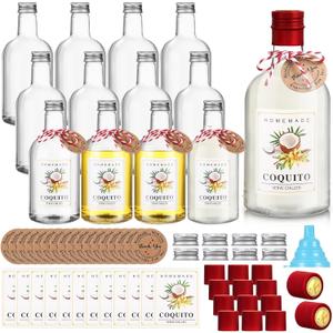 Baderke 24 Set Christmas Plastic Coquito Bottles 16 oz Christmas Wine Bottles with Caps and Tags Xmas Homemade Coquito for Home Brewing Xmas Party Favors (Red)