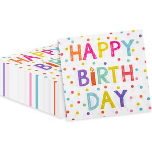 50 Pieces Birthday Napkins Disposable Birthday Party Napkins 13 x 13 Inches, Paper Cocktail Napkins Decorations for Baby Shower Party, Pack Of 2