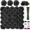 LELEE Rose Head Flowers with Stem - 108pcs Black Roses Artificial Flowers Bulk - Silk Rose Fake Flower for Bridal Gothic Wedding Bouquet Party Home Decor DIY Centerpieces Hotel Decorations