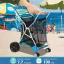 Old Bahama Bay Beach Cart with Big Wheels for Sand, Folding All Terrain Wheels Beach Wagon with Cooler Bag Umbrella Holder, Big Mesh Storage Capacity for Outdoor Camping, Supports 100lbs, Blue/Green