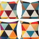 All Smiles Outdoor Throw Pillow Covers Fall Decor Patio 26x26 Set of 4 Colorful Modern Cushion Cases Cojines Couch Sofa Decoration Porch for Home Living Room Geometric Triangle Orange Yellow