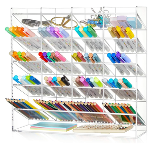 Acrylic Pen Organizer Storage for 250 Markers Vertical Marker Organizer Acrylic Pen Display Holder for Office Desk Desktop Stationery Pencil Storage, Clear, 13 x 4 x 12.4 Inch