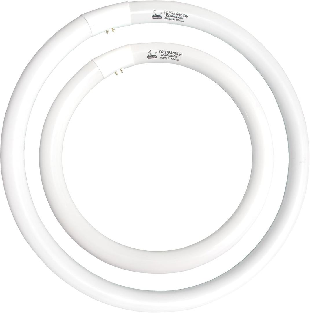 FC16T9/CW 40W and FC12T9/CW 32W Cool White Set, 16 inch T9 40 Watts Circular Bulb & 12 inch 32 Watts Round Fluorescent Light Bulbs, Circline Kitchen and Bath Light Bulb, 4100K, G10q 4 pin Prong