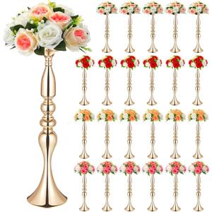 Rtteri 24 Pcs 20 Inch Tall Wedding Flower Stand Wedding Centerpieces for Table Metal Centerpiece Stand Flower Vase Floral Arrangement Holders for Reception Birthday Party Hotel Home Decoration (Gold)