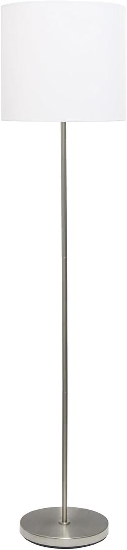 Simple Designs LF1055-WHT 57" Slim and Stylish Brushed Nickel Floor Lamp with Drum Shade, for Living Room, Bedroom, Office, White