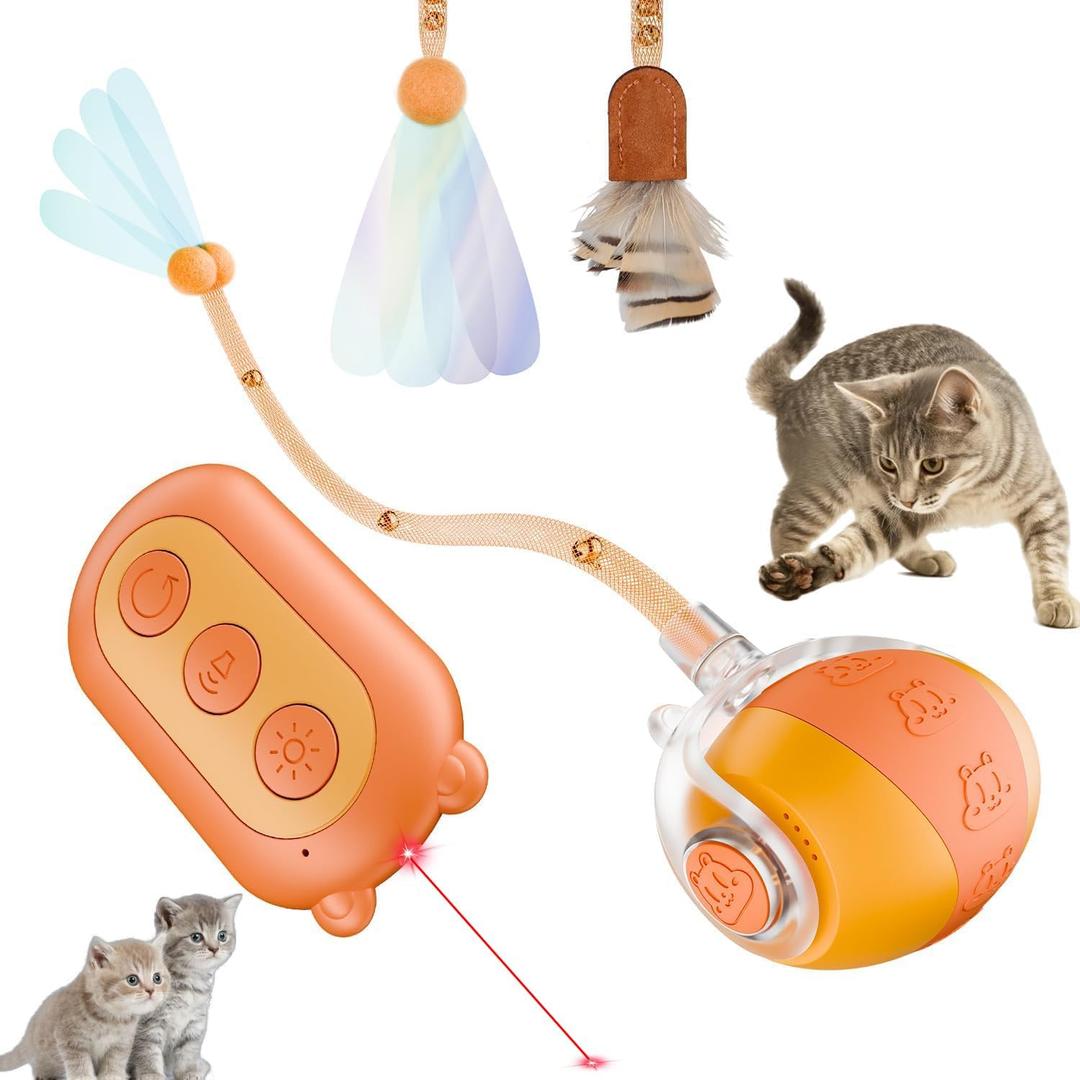 New Fi Smart Interactive Cat Toy Ball with Remote Control and Sound | Motion-Activated Automatic Cat Toy with 2 Elastic Tails, Red Dot and Find Function for Indoor Cats and Kittens