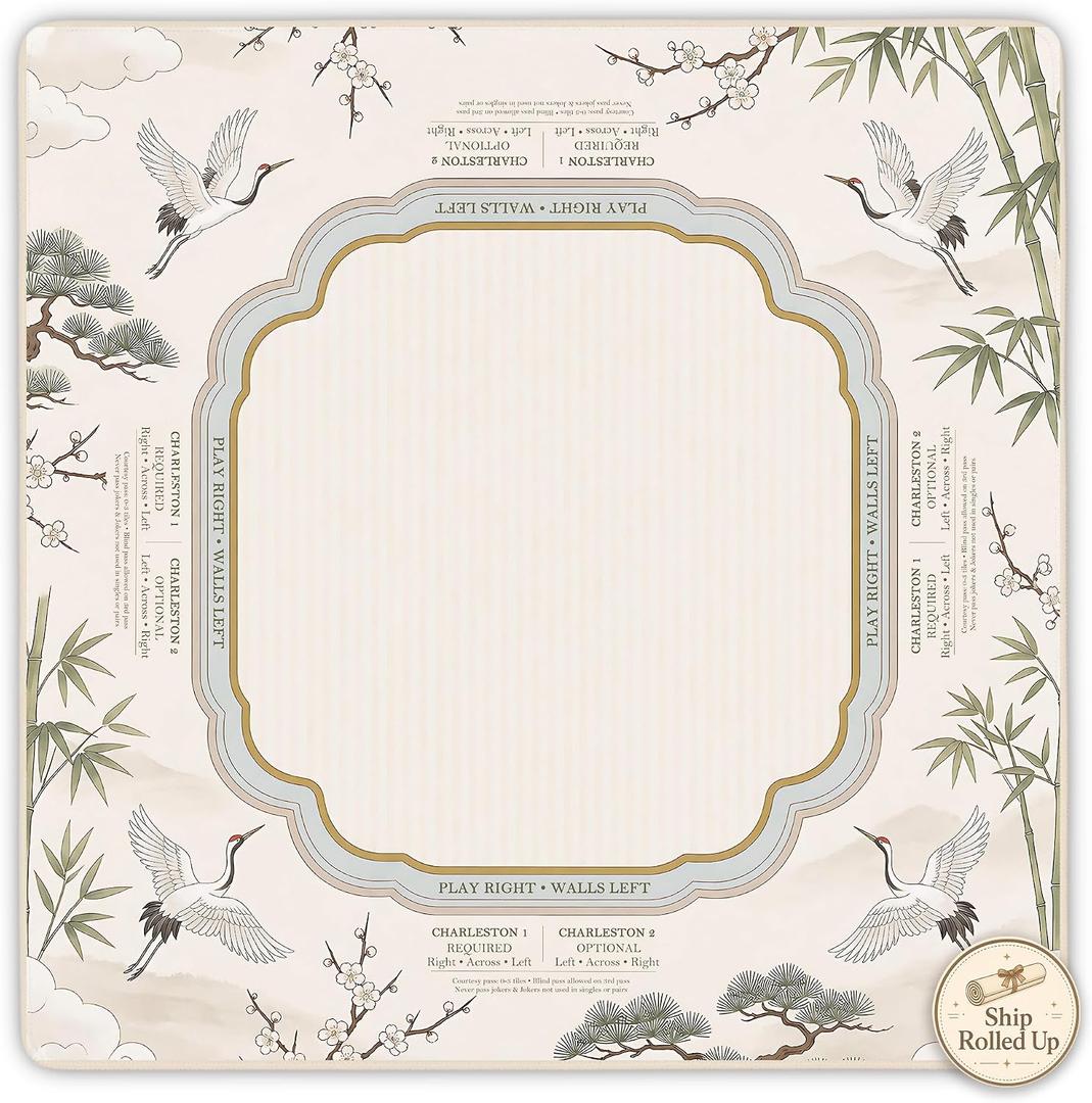 Crane Bamboo Rules Mahjong Mat for Table with Bag