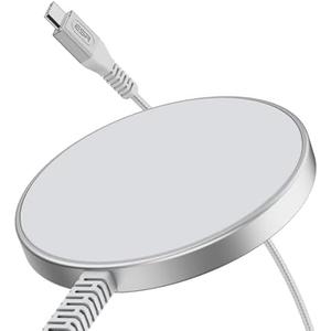 ESR for Magsafe Charger, 15W Wireless Charger, Wireless Charging Pad for iPhone 15/14/13/12, AirPods 4/3/Pro/Pro 2, Galaxy S25, Strong Magnetic Charging Pad with Type-C Cable, Silver