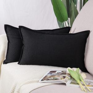 MADIZZ Set of 2 Linen Throw Pillow Covers 12x20 Inch Black Soft Decorative Cushion Cover for Sofa Bedroom Pillow Shell
