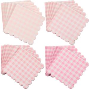 240 Pcs Scalloped Cocktail Napkins Bulk 5 x 5 Inch Gingham Plaid Paper Napkins Disposable Gradient Color Decorative for Wedding Birthday Bridal Anniversary Party Supplies(Pink)