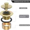 Brushed Gold Bathtub Drain Bath Tub Trim Set Conversion Kit Assembly, All Brass Lift and Turn Twist Tub Drains Replacement Trim Kit with Two-Hole Overflow Faceplate
