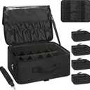 Relavel Extra Large Makeup Case Professional Cosmetic Storage Organizer Box Brush Holder with 4 Clear Set Bags & Lipstick Plate for Makeup Artists with Shoulder Strap & Adjustable Dividers