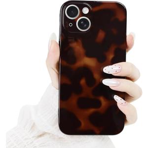 2 x XIQI Compatible with iPhone 13 Case, Retro Cool Trendy Leopard Pattern Brown Amber, Full Camera Protective, Soft TPU Slim Phone Case for Women Girls, Brown Leopard