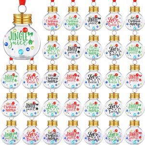 Umigy 36 Pcs Christmas Booze Balls Ornaments Xmas Fillable Balls Hanging Ornament with 3 Gem Sticker DIY Craft Transparent Ball for Xmas Holiday Party Tree Decor