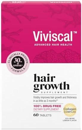 Viviscal Hair Growth Supplements For Women For Thicker, Fuller Hair, Nourishes Thinning & Loss, With Proprietary Collagen Complex, 60 Tablets, 1 Month Supply, BBD 08/2028