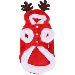 POPETPOP Dog Deer Costume Christmas Dog Costume : Flannel Reindeer Xmas Clothes with Elk Antlers Christmas Hoodies Outfit for Small s(XS)