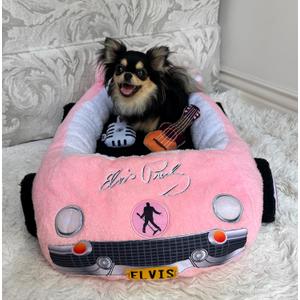 Elvis Plush Car Pet Bed  Pink Pet Bed with Musical-Design Pillows and Elegant Car Styling Elvis Plush Car Pet Bed  Pink Pet Bed with Musical-Design Pillows and Elegant Car Styling