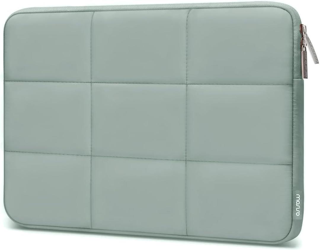 MOSISO 13-14 inch Laptop Case, 13.3 inch Puffy Laptop Sleeve Compatible with MacBook Air 13 13.3 13.6/Pro 13/14, HP, Dell, ASUS, Lenovo, Rectangle Quilted Puffer Computer Bag for Women, Antique Green