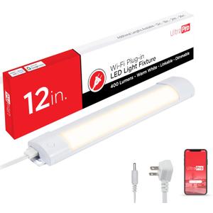 UltraPro 12 inch Smart Plug-in Linkable Under Cabinet Lights, Dimmable, Warm White Light (2700K), Wi-Fi App Controlled, Timer, LED Under Cabinet Lighting, Under Counter Lights for Kitchen, 56969