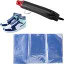 Shrink Wrap Bags Kit with 18x 11 Inches Shoe Heat Shrink Wrap Bags x 50 Pcs, Mini Heat Gun x 1 for Shoe Books Storage Avoid Sole Yellowing and Keep Dust Away