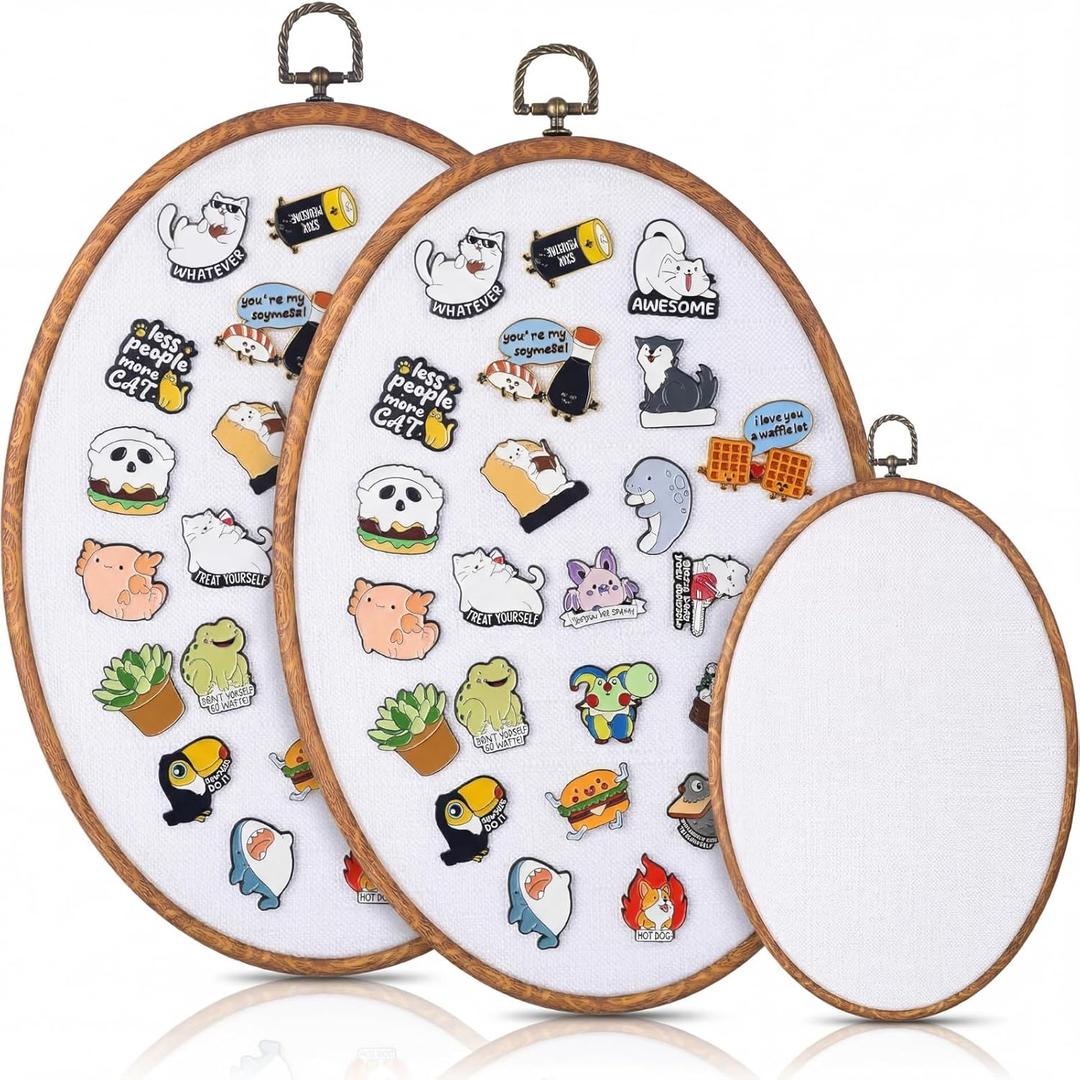 Yalikop Pin Display Board Fabric Enamel Pin Boards Wall Hanging Brooch Earrings Necklace Jewelry Holder Organizer Display Storage for Home and Holiday(White,11.4" X 8.6",2)