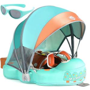 Mambobaby Float with Canopy and Tail New Upgraded Non-Inflatable Baby Pool Float Mambo Float Swim Trainer Solid Infant Swim Float Adjustable Pearl Foam Baby Swim Ring (Apple Tree)