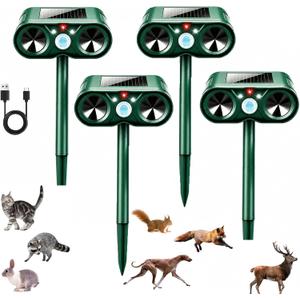 2026 New Solar Ultrasonic Animal Repeller Sonic Deer Repellent Devices -4 Pack Waterproof Motion Sensor Animal Deterrent Devices Outdoor Cat, Rabbit, Skunk,Squirrel,Racoon Repellent for Yard Garden