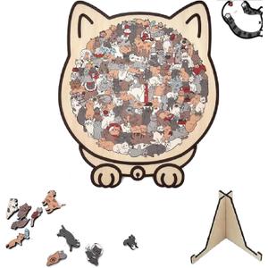 135-Piece Colored Cat Shaped Wooden Jigsaw Puzzle, Cats Shaped Wooden Puzzle, Unique Animal Shape Wood Puzzle Gifts for Cats Lovers, Christmas, Home Decor