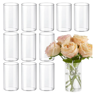 12pcs Glass Cylinder Vases for Centerpieces, 6 Inch Clear Flower Vases for Wedding Decorations and Indoor Home Decor, Hurricane Candle Holder for Table Shelf, Party. 12 Pack. 6 inch
