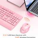 MEETION Wireless Keyboard and Mouse, Full-Sized Cordless Keyboard with Wrist Rest, 3 DPI Adjustable Mouse, Keyboard and Mouse Set with 2.4GHz USB Receiver, for PC/Computer/Laptop/Windows/Mac, Pink