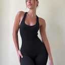 OLCHEE Womens Workout Jumpsuits Seamless Yoga Gym Bodycon Rompers Sexy Racerback Tummy Control Padded Bra Unitard (Black, S)