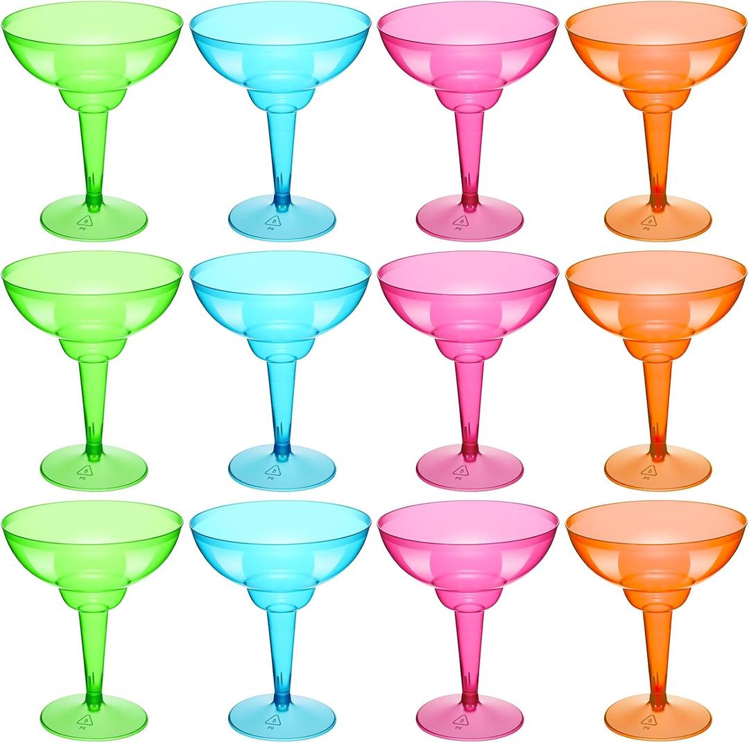 12 Pcs Plastic Margarita Glasses 12 oz Margarita Cups Mexican Theme Party Decorations Martini Glasses Bulk Cocktail Glass for Wedding Mexican Theme Carnivals (Multicolor)