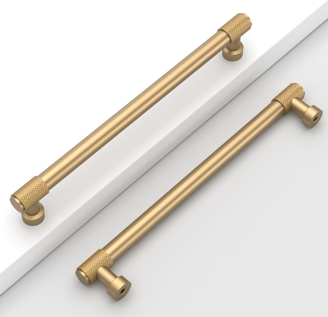10 Pack 7.5"(192mm) Champagne Bronze Cabinet Pulls Knurled Kitchen Cabinet Handles Champagne Gold Drawer Pulls Cupboard Hardware for Cabinets CK0028