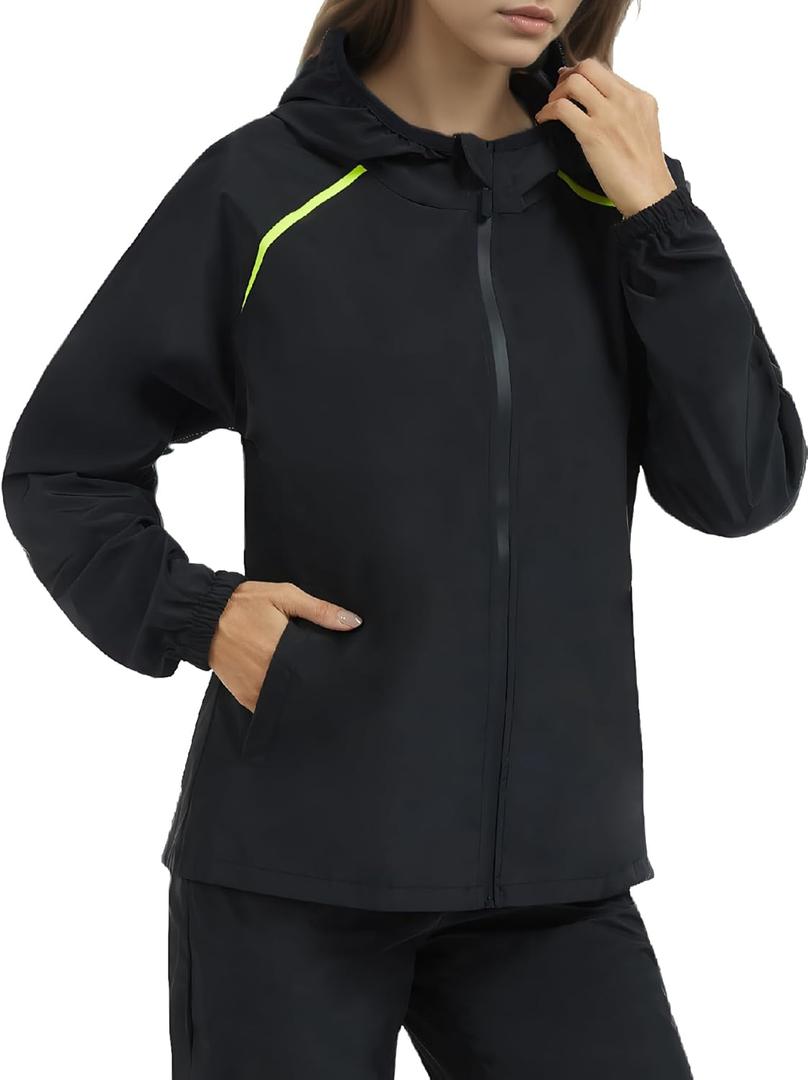 LAZAWG Rain Coat for Women Lightweight Rain Jacket Waterproof Breathable Raincoat for Summer Spring Outdoor Hiking Travel (Medium, Black Pocket)